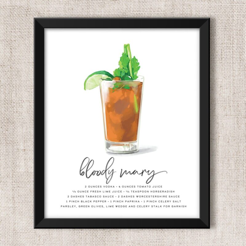 Bloody Mary Cocktail Wall Art in black frame (frame not included)