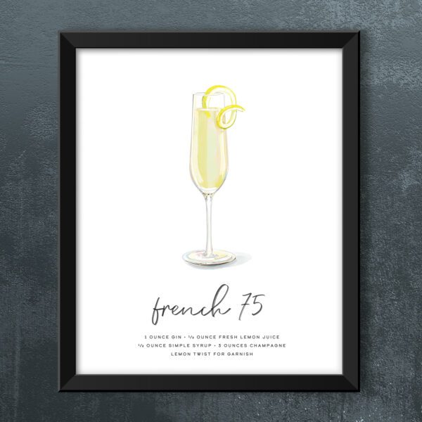 French 75 Cocktail Wall Art in a black frame (frame not included)