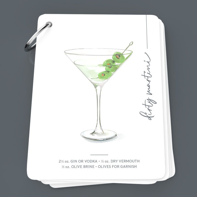 Illustrated Mixology: A Visual Journey To Crafted Cocktails – 18 Cocktail Cards With Illustrations And Ingredients - Martini page