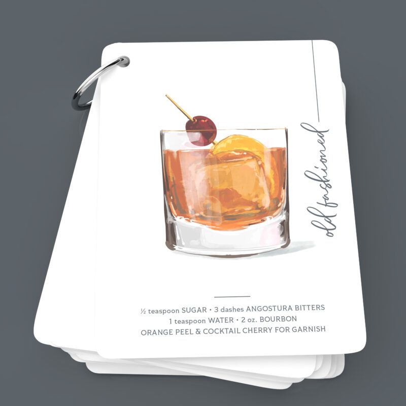 Illustrated Mixology: A Visual Journey To Crafted Cocktails – 18 Cocktail Cards With Illustrations And Ingredients - Old Fashioned Cocktail page