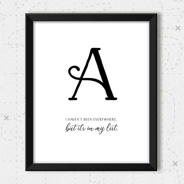 Travel Quote Wall Art Individual Framed Letter A (frame not included)