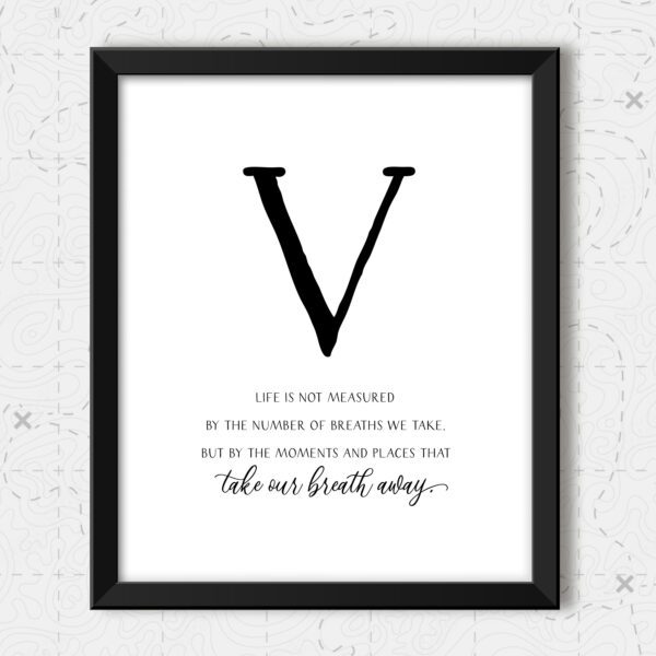 Travel Quote Wall Art Individual Framed Letter V (frame not included)