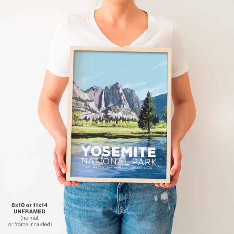 Woman holding Yosemite Vintage National Park Poster 11x14