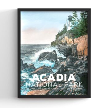 Acadia National Park Wall Art Vintage Poster Featuring Bass Harbor Painting - Feature Image