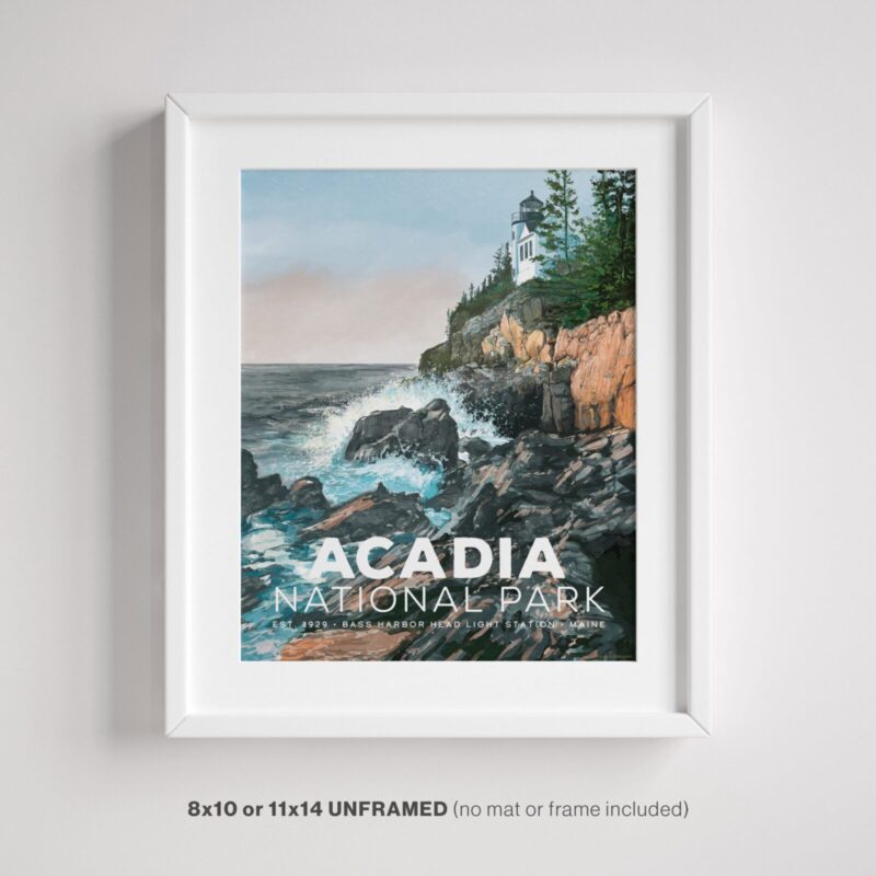 Acadia National Park Wall Art Vintage Poster in frame