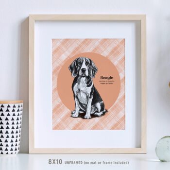 Beagle Poster in frame with vase