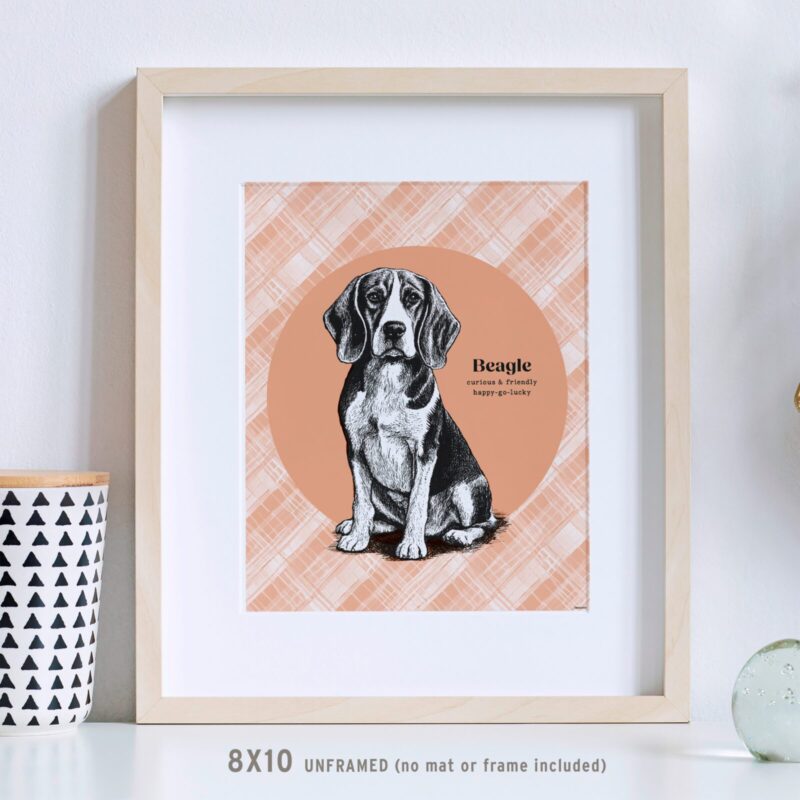 Beagle Poster in frame with vase