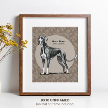 Great Dane Dog Wall Art, and Fun Dog Art Poster. 8x10 Unframed, dog lovers gifts in frame with flower