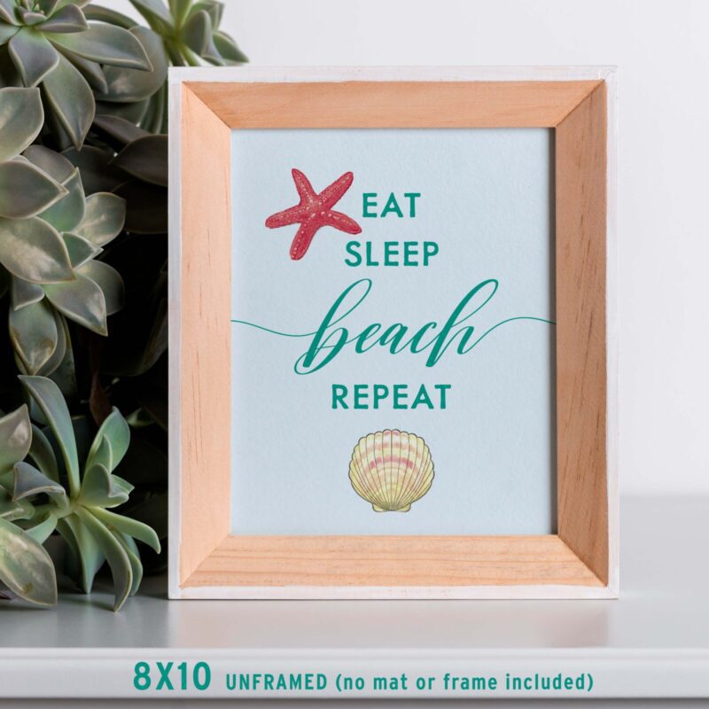 Starfish Coastal Beach Poster in frame with plant