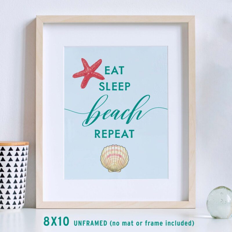 Eat, Sleep, Beach, Repeat Poster, 8x10 inch Coastal Wall Art,shown in frame - featured image