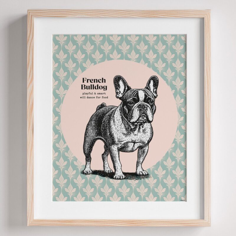 Modern French Bulldog Wall Art Poster, 8x10 inches, Frame not included