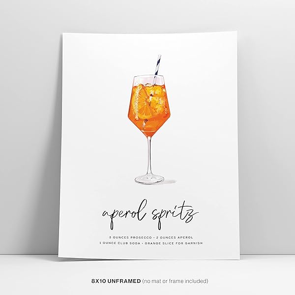Aperol Spritz Cocktail Wall art poster leaning against white wall