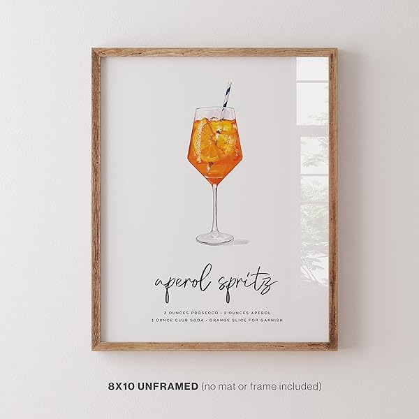Aperol Spritz Cocktail Wall art shown in modern wood frame on white wall (frame is not included)