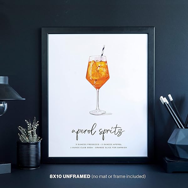 Aperol Spritz Cocktail Wall art shown in black frame (frame is not included)
