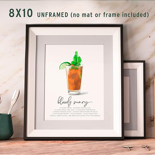 Bloody Mary Cocktail Wall Art in frame (frame not included)