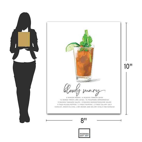 Bloody Mary Cocktail Wall Art 8x10 inch size chart