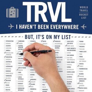 World Travel Bucket List poster with hand checking off items