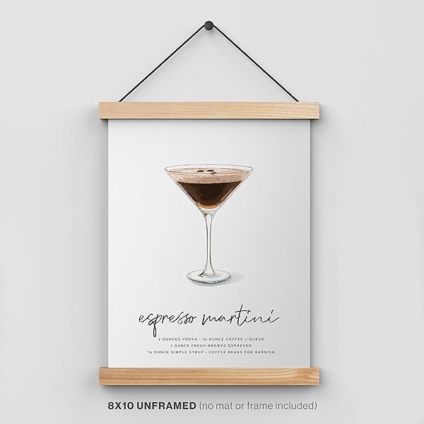 Espresso Martini Cocktail Wall Art in poster hangar on a wall (hangar not included)