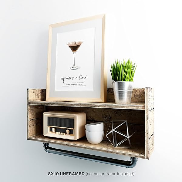 Espresso Martini Cocktail Wall Art in frame on a decorative shelf (frame not included)