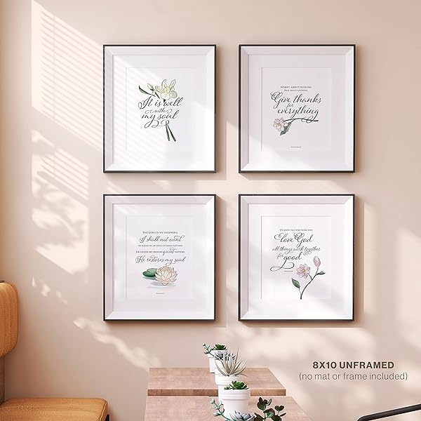 It Is Well With My Soul Christian Wall Art with a Floral Theme shown in a frame lifestyle image (frames not included)