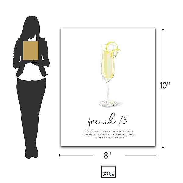 French 75 Cocktail Wall Art 8x10 inch dimension chart