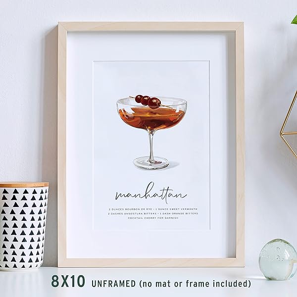 Manhattan Cocktail Wall Art in wood frame (frame not included)