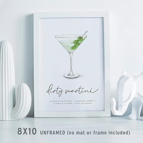 Dirty Martini Cocktail Wall Art in white frame (frame not included)