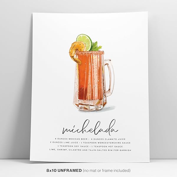 A Michelada Cocktail Wall Art poster is leaning against a white wall.