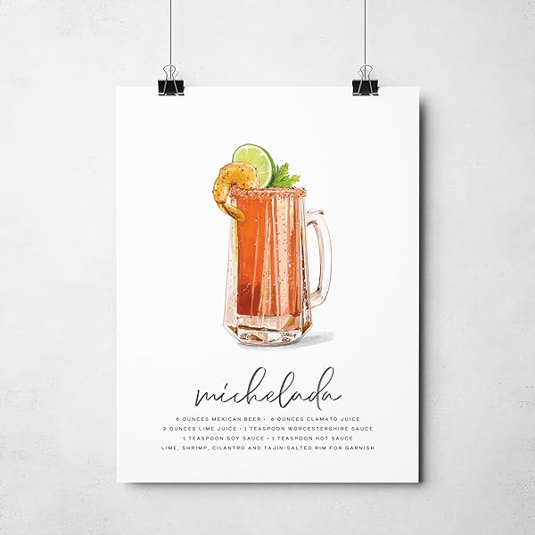Michelada Cocktail Wall Art, showcased in a poster clips (clips not included).