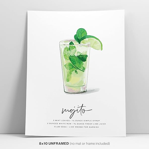 Mojito Cocktail Wall Art Poster leaning against White wall