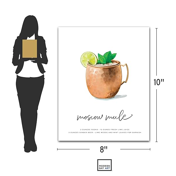 Moscow Mule Cocktail Wall Art 8x10 inch dimension chart