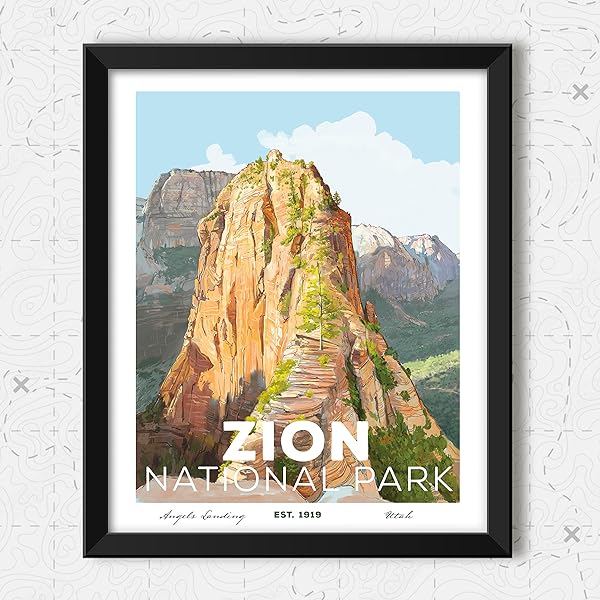 Zion National Park Poster in black frame (frame not included)
