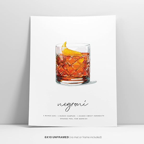 Negroni Cocktail Wall Art poster standing up against a white wall
