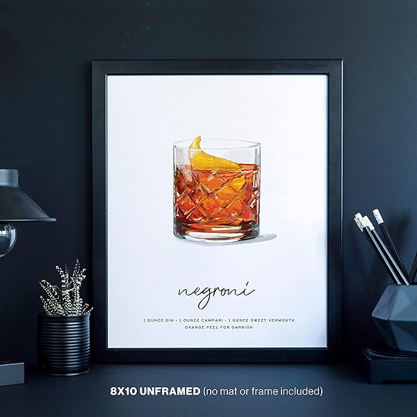Negroni Cocktail Wall Art in black frame (frame not included)