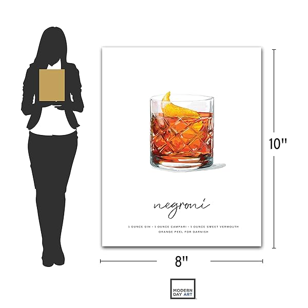Negroni Cocktail Wall Art 8x10 inch dimension chart