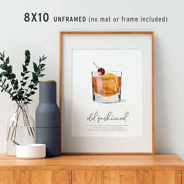 Framed Old Fashioned Cocktail Wall Art on cabinet(frame not included)