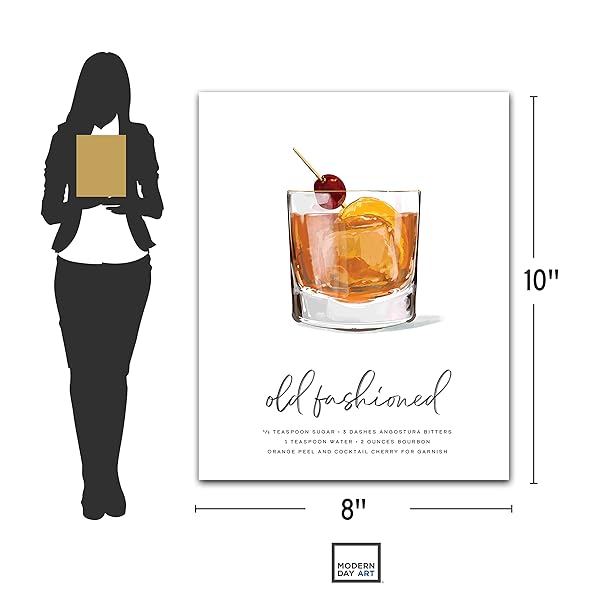 Old Fashioned Cocktail Wall Art 8x10 inch dimension chart