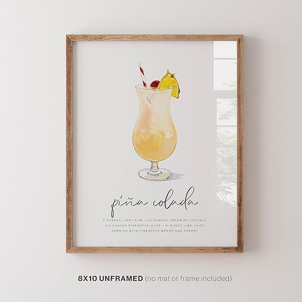 Pina Colada Cocktail Wall Art in wood frame on white wall (frame not included)