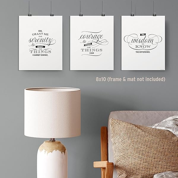 3 piece serenity prayer wall art hanging in room (hangars not included)