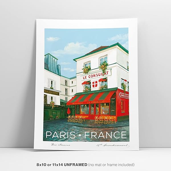Vintage Paris Travel Posters featuring a Paris cafe