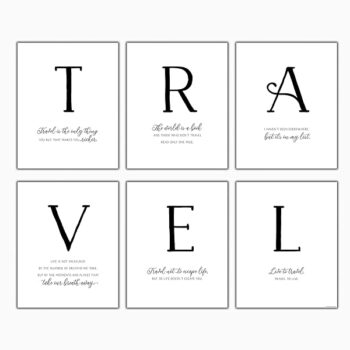 Travel Quote Poster Wall Art - 6 Pieces inspirational wall art feature image