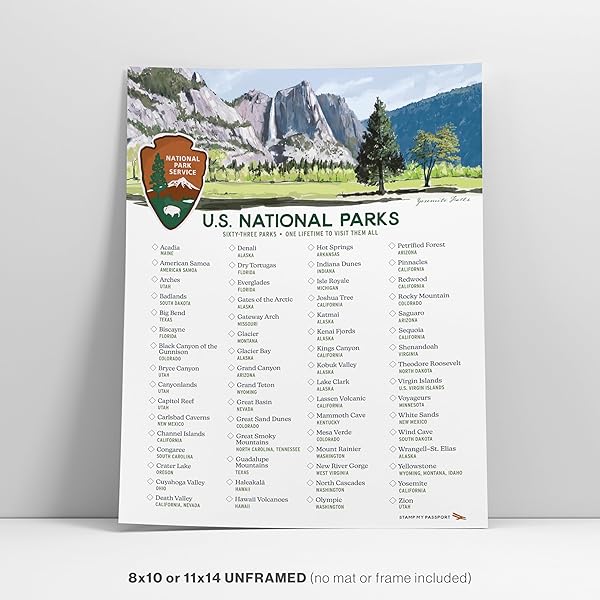 us national parks checklist poster leaning against wall