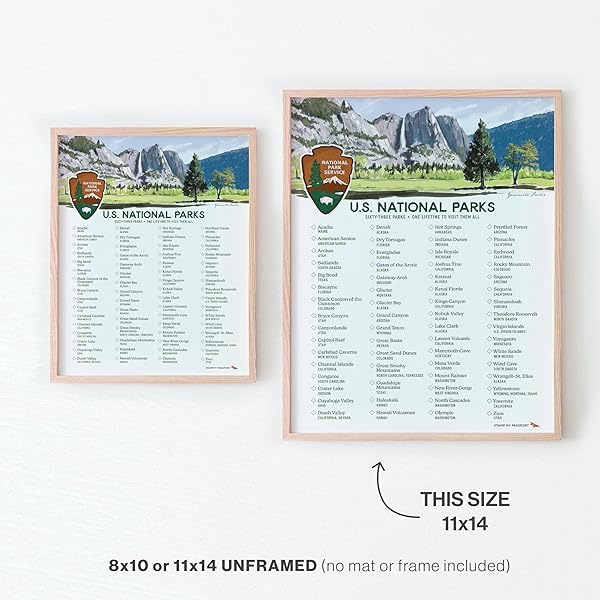 us national parks checklist poster 8x10 vs 11x14 size comparison (frames not included)