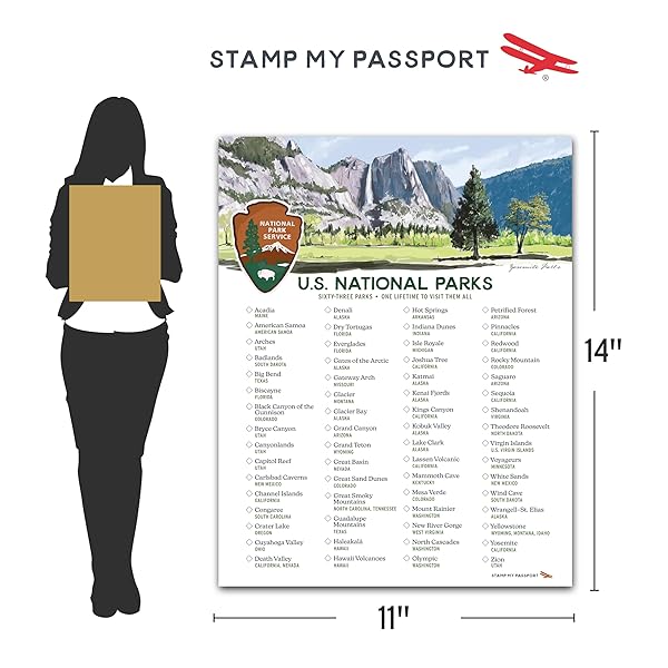 us national parks checklist poster 11x14 inch dimension chart