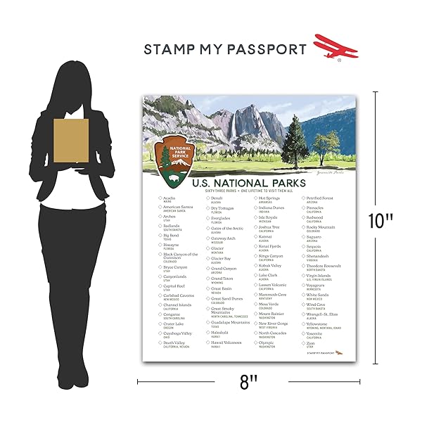 us national parks checklist poster 8x10 inch dimension chart