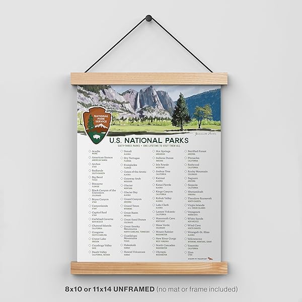 us national parks checklist poster in hangar (hangar not included)