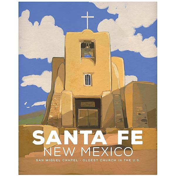 San Miguel Chapel Santa Fe, NM vintage poster-framed size comparison feature image