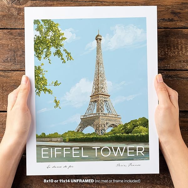woman holding Vintage Eiffel Tower Paris Travel Poster