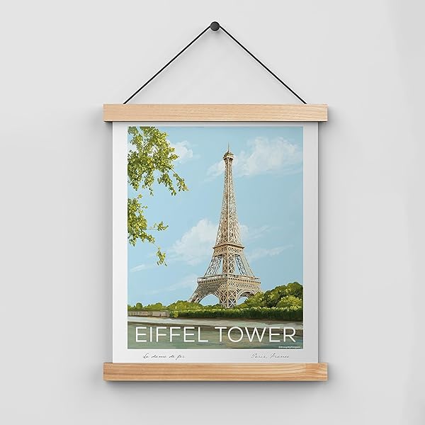 Vintage Eiffel Tower Paris Travel Poster in poster hangar (hangar not included)