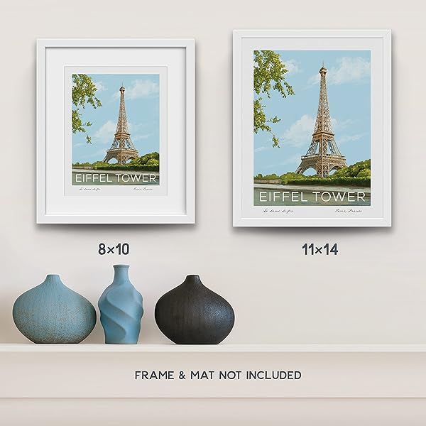 Vintage Eiffel Tower Paris Travel Poster size comparison (frames not included)